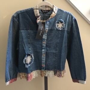 YOUNG THREADS NWT Jacket Denim Plaid Trim Lightweight Size XLarge